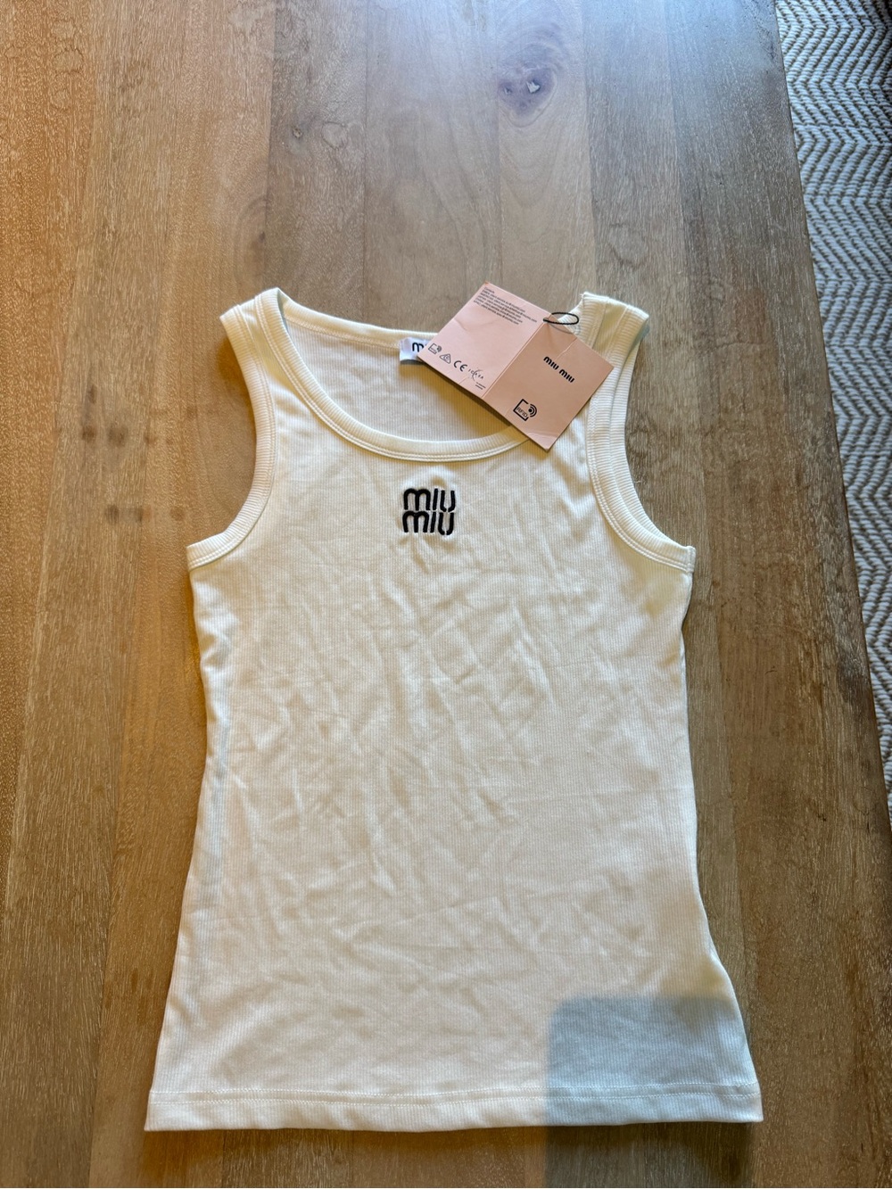Miu Miu White Logo Rib Tank Top